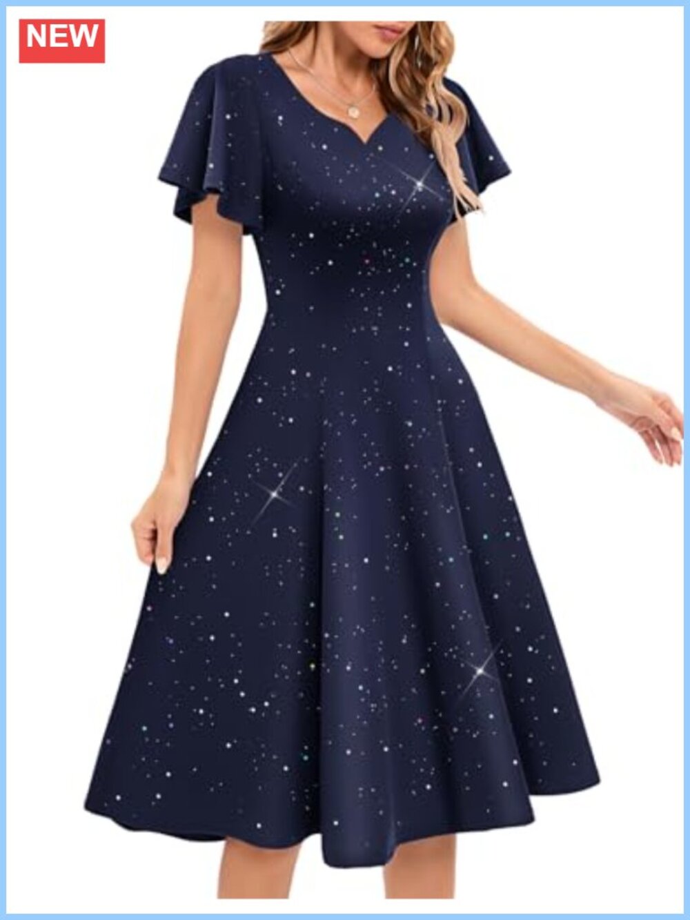 Sequin Midi Dress Sweetheart Neck Short Sleeve Fit and Flare Formal Cocktail